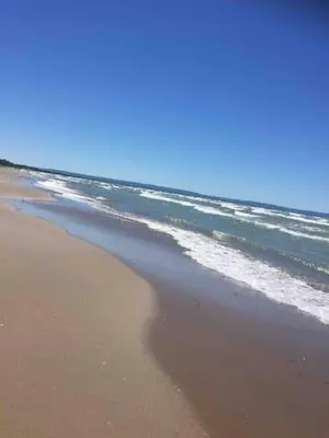 a beach with the ocean and the shoreline at Wasaga Beach Cottage 2 in Wasaga Beach