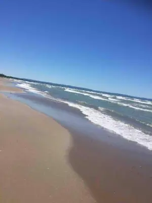 a view of the beach with the ocean at Wasaga Beach Loft 4 in Wasaga Beach
