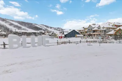 a resort in the snow with the word blizzard at Condo With Blue Mtn Village In Your Backyard in Blue Mountains