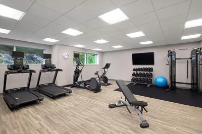 a gym with treadmills and exercise bikes in a room at Hampton Inn Midland, On in Midland