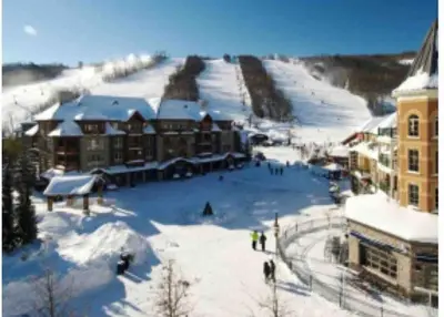 a resort in the snow with people walking around at Freshly Upgraded Cozy Studio @ North Creek Resort in Blue Mountains