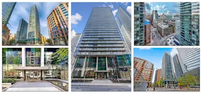 a collage of four pictures of a tall building at Cozy Condo in Centre of Downtown Toronto in Toronto