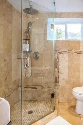 a bathroom with a glass shower with a toilet at Nature Oasis Bar Room in Dundas