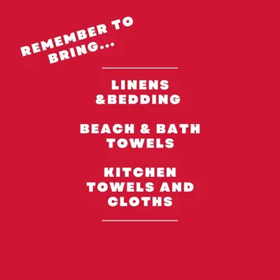 a red poster with the words remember to bring interns beaching beach and bath at Vine Ridge Resort - Cottages in Niagara on the Lake