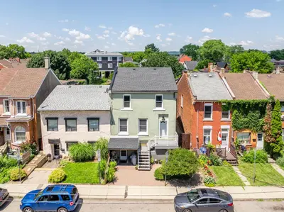 an aerial view of a residential neighborhood with houses at Harbour House in Hamilton