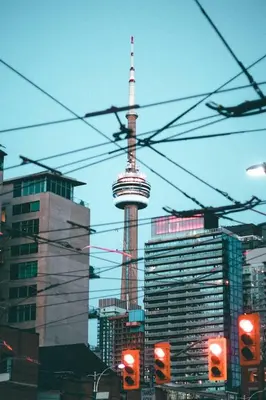 a view of a city with a tower in the background at Lovely 2 Bed Condo in Downtown Toronto in Toronto