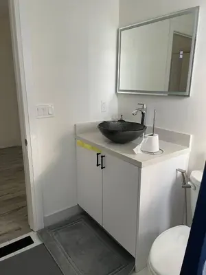 a bathroom with a sink and a mirror at Mama Gol in Richmond Hill