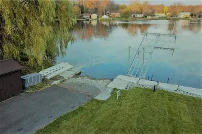an aerial view of a body of water at Chemong Lake Waterfront Cottage☆privateboatlaunch in Lakefield