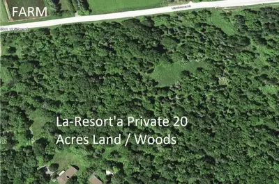 an overhead view of a forest with the words lear restart a private acres land at La Datcha 20 Acres Private Spa, with Pool, Jacuzzi & Wood Burning Sauna in Cookstown