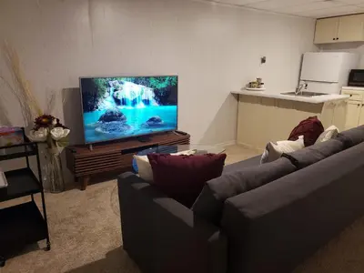 a living room with two couches and a flat screen tv at 2plex, Choose, 1of 2 entire units apparts in Hamilton