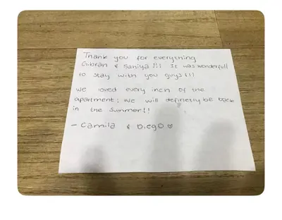 a piece of paper with a handwritten note on it at Family Friendly - HOT TUB - Near Toronto & UOIT in Oshawa