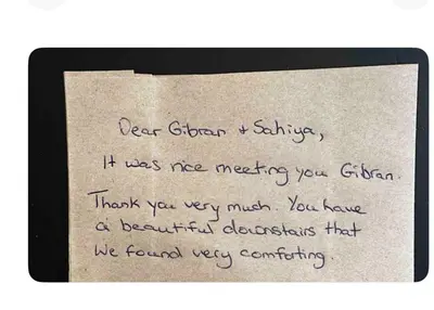 a piece of paper with a handwritten letter on it at Family Friendly - HOT TUB - Near Toronto & UOIT in Oshawa
