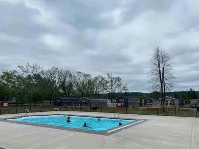 a group of people swimming in a swimming pool at Falcon Cottages in Niagara on the Lake